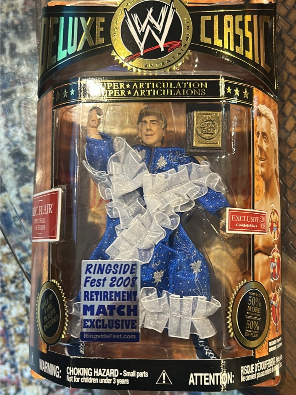 WWE Ric Flair Blue and White Deluxe Figure with Championship Plaque